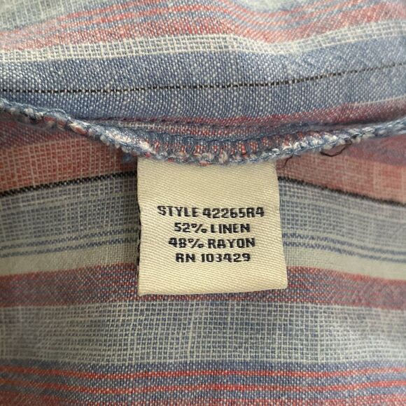 Caffe Marrakesh Linen Blend Striped Raw Hem & Sleeve Button Front Shirt Dress M - Picture 10 of 12